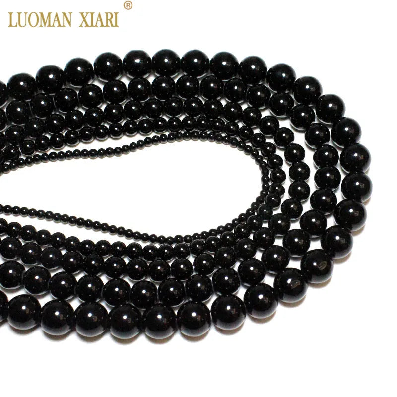 Großhandel Schwarz Onyx Achat Runde Naturstein Perlen Für Schmuck Machen DIY Armband Halskette Charms 4/6/8/10/12/mm Strang 15''