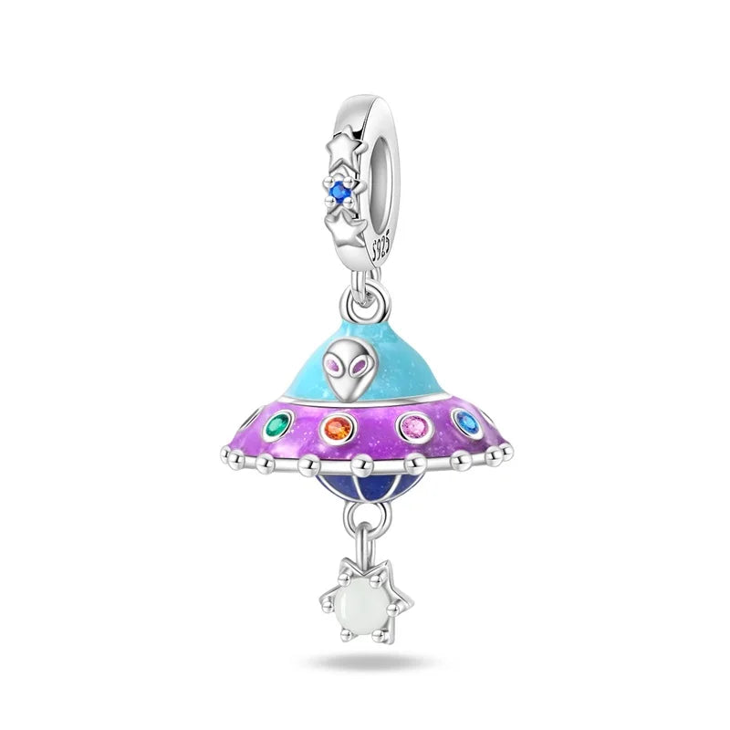 Heißer Verkauf 925er Sterlingsilber Raumschiff-Perlen und Kosmonauten-Anhänger, passend für exquisite Armbänder, schöne Schmuck-Accessoires, Geschenke