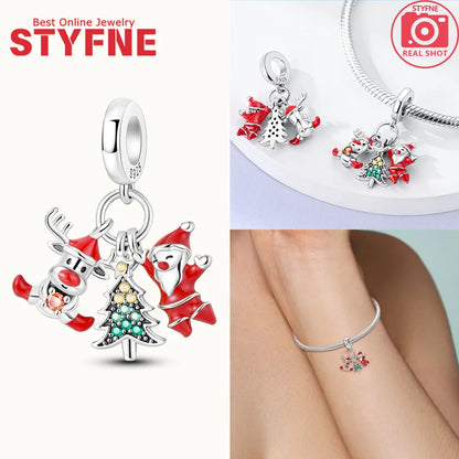S925 Silber Weihnachten Schneeflocke Charms Herzförmige Glänzende Zirkon Perle Fit Original Armband Diy Edlen Schmuck Weihnachten Geschenk