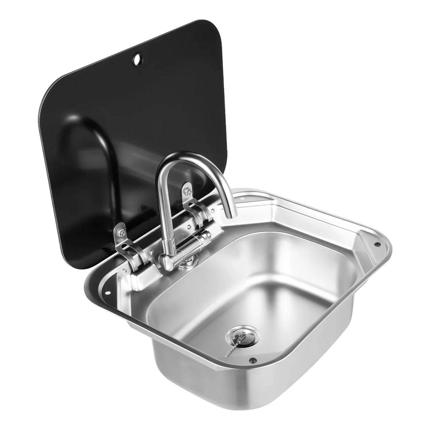 RV-Küchenspüle mit Armatur aus Edelstahl, Handwaschbecken mit Deckel für Wohnmobile, Wohnwagen, Camper, Boote, 16,14x14,37x6,3 Zoll