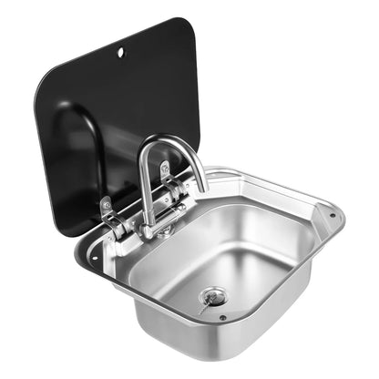 RV-Küchenspüle mit Armatur aus Edelstahl, Handwaschbecken mit Deckel für Wohnmobile, Wohnwagen, Camper, Boote, 16,14x14,37x6,3 Zoll