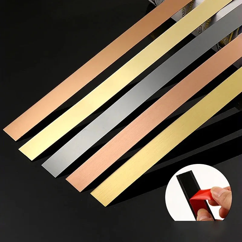 5M/Rolle Edelstahl flache dekorative Linien Silber Titan Gold Hintergrund selbstklebende Wandaufkleber Wand Decke Kantenstreifen