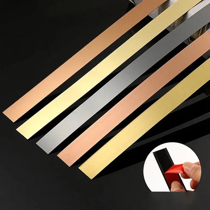 5M/Rolle Edelstahl flache dekorative Linien Silber Titan Gold Hintergrund selbstklebende Wandaufkleber Wand Decke Kantenstreifen