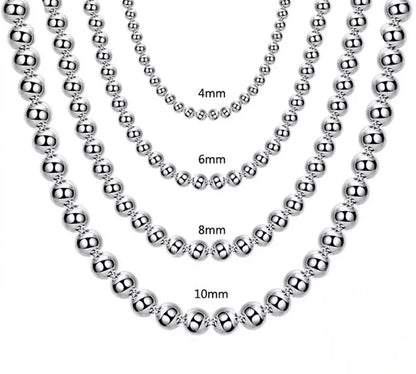 Andara 925 Sterling Silber 4 MM/6 MM/8 MM/10 MM Glatte Perlen Kugel Kette Halskette für Frauen Männer Mode Schmuck