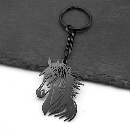Hiphop Pferd Pony Kopf Tier Schlüsselbund Für Frauen Männer Edelstahl Gold Silber Farbe Männliche Tasche Charme Schlüsselring Schmuck Geschenke