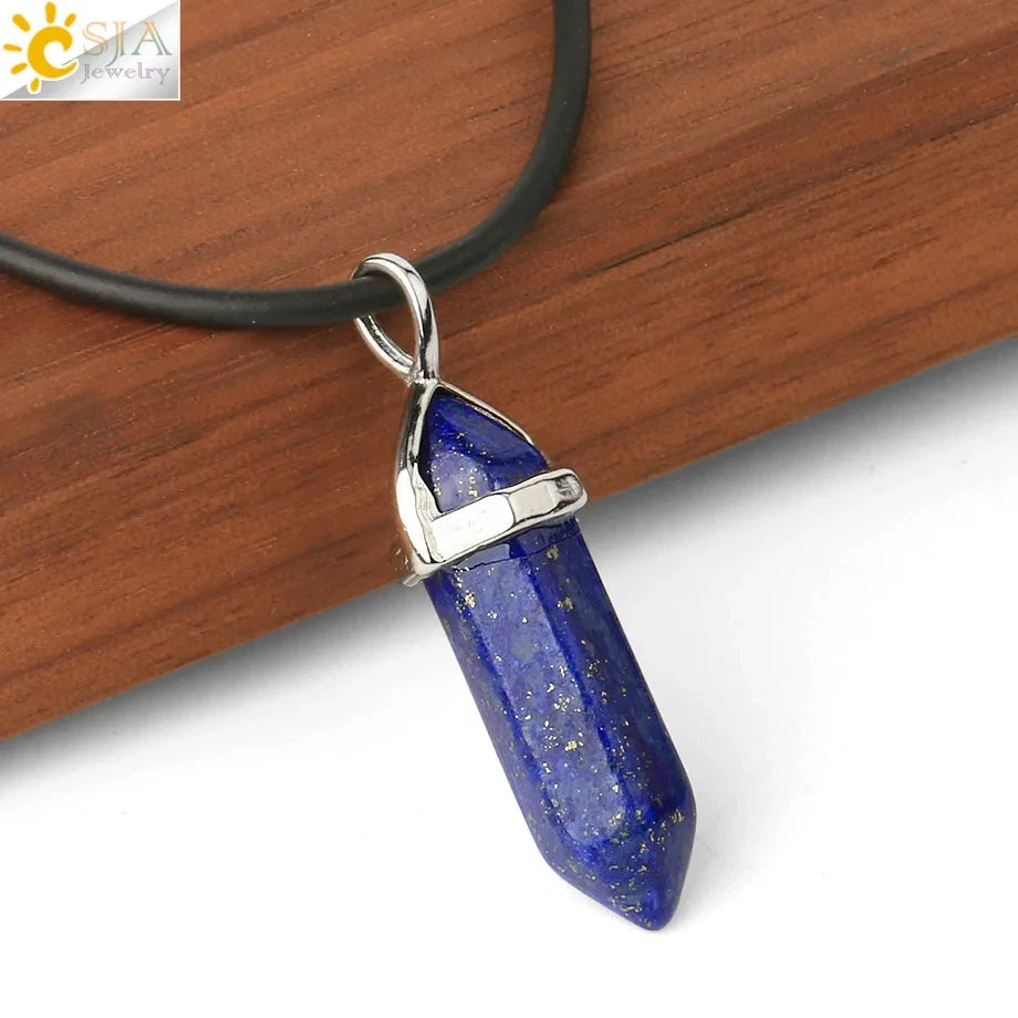 CSJA Sechseckige Kugel Kristall Halsketten Natürlicher Edelstein Quarz Halskette Anhänger Chakra Amethysten Rosa Quarz Lapislazuli G957