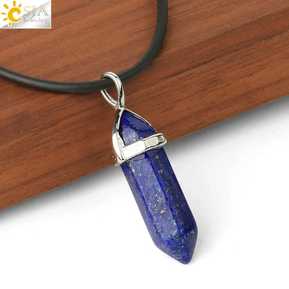 CSJA Sechseckige Kugel Kristall Halsketten Natürlicher Edelstein Quarz Halskette Anhänger Chakra Amethysten Rosa Quarz Lapislazuli G957
