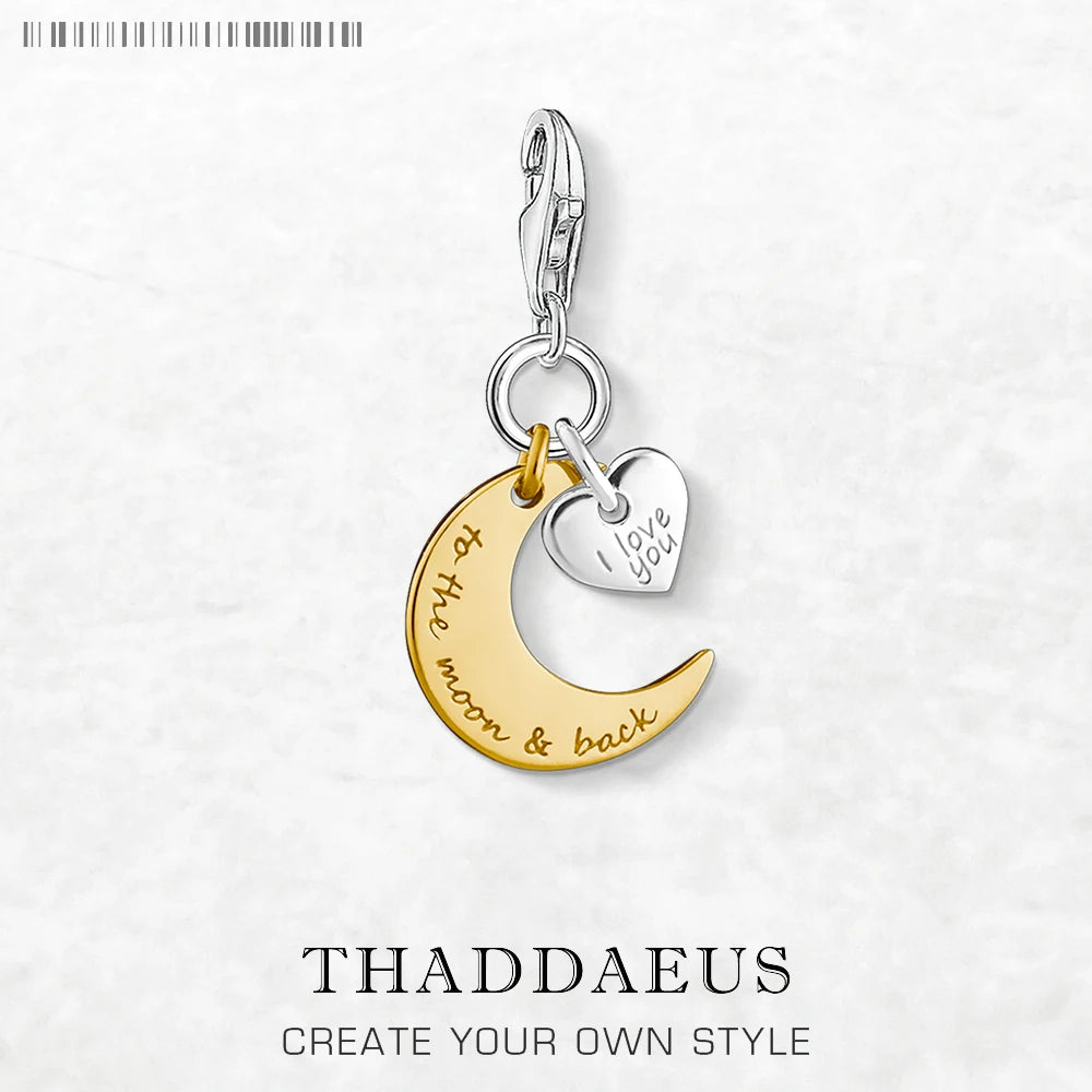 Mond- und Liebes-Herz-Charm-Anhänger für Frauen, romantischer DIY-Schmuck aus 925er Sterlingsilber