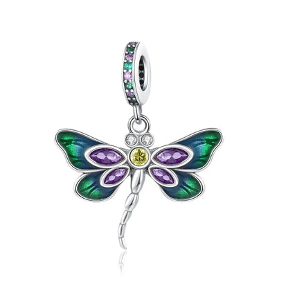 Bunter Schmetterlingsanhänger aus 925er-Sterlingsilber mit Blumen, Perlen, Käfer und Marienkäfer, passend für Armbänder, exquisite Anhänger-Geschenke
