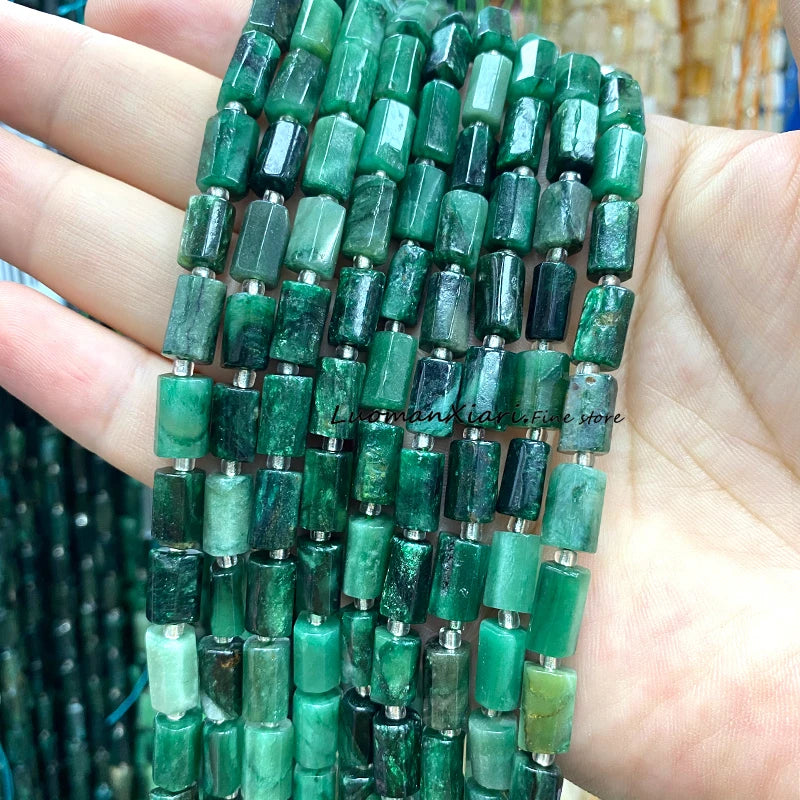 8x12mm Naturstein Grüner Malachit Unregelmäßiger Zylinder Lose Distanzperlen für Schmuckherstellung Diy Armband Charms Zubehör