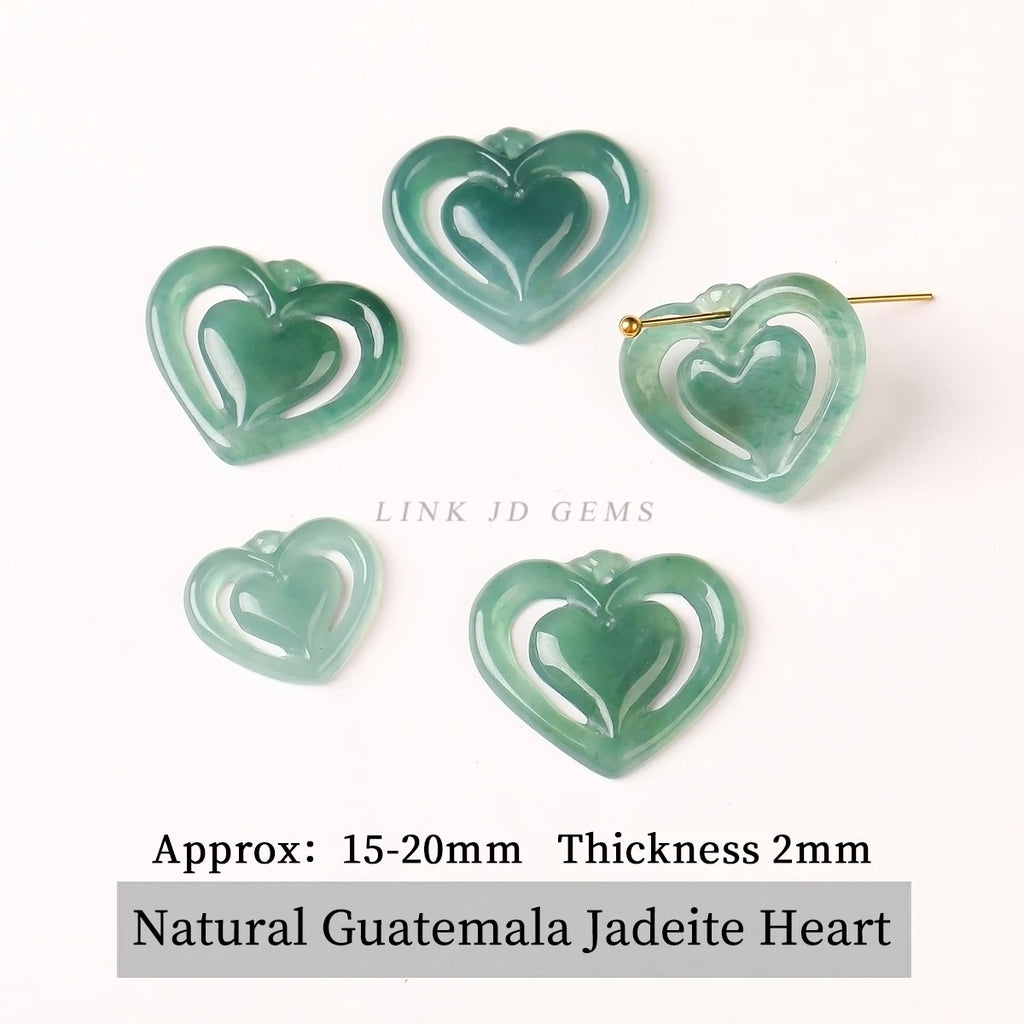 1 Stück Naturstein Guatemala Jadeit geschnitzte Herzform Smaragdperle für Schmuckherstellung DIY Halskette Armband Charms Zubehör
