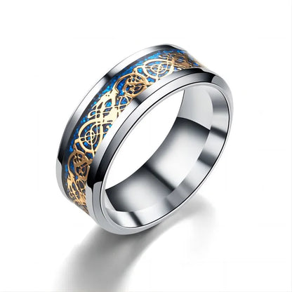 20 Farben Herrenschmuck Rot Blau Schwarz Drache Inlay Comfort Fit Edelstahlringe für Hochzeit Breite 8 mm