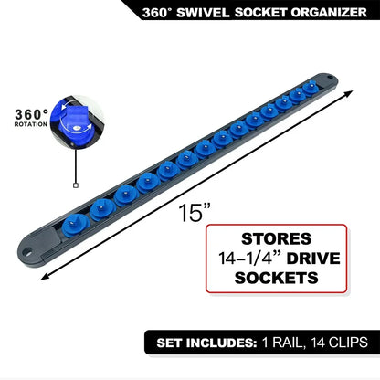 360 °   Drehbarer ABS-Sockel-Organizer, 1/4 Zoll, 3/8 Zoll, 1/2 Zoll, Premium-Qualität, Sockel-Clip-Schienenhalter, Steckdosen-Organizer, Werkzeuge, Blau und Rot
