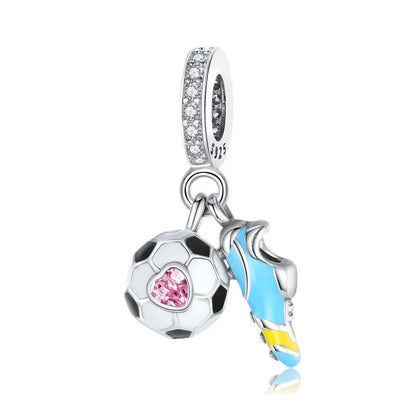 Klassische rote High Heels und goldene Turnschuhe aus 925er-Sterlingsilber, Fußball-Trophäe, baumelnder Charm, passend für Armbänder, Boutique-Schuhserie, Geschenke