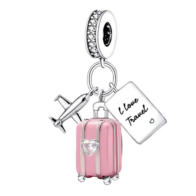 Charms aus 925er-Sterlingsilber mit Tierhantel, niedlicher rosa Hund, Perlen, passend für DIY-Armbänder, Armreifen, Geschenk von hochwertigem Schmuck