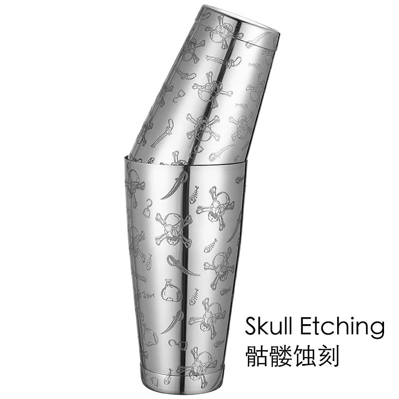 2-teiliges Boston Cocktail Shaker mit Ätzmuster, Bar-Cocktail-Shaker-Blech-Set – 800 ml und 500 ml