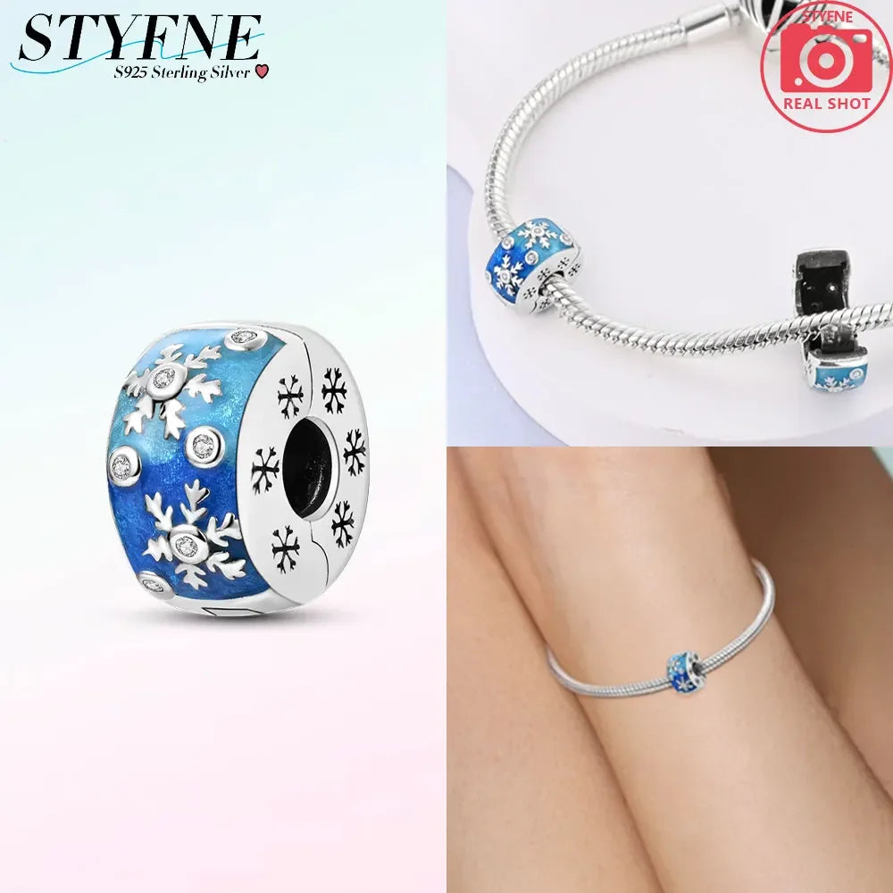 925er Silber eingelegte Zirkoniumblumen, vierblättriges Kleeblatt, Federn, Liebesbox-Clip, Charms, Abstandsperlen, passend für Armbänder, DIY-Schmuckmarkierung