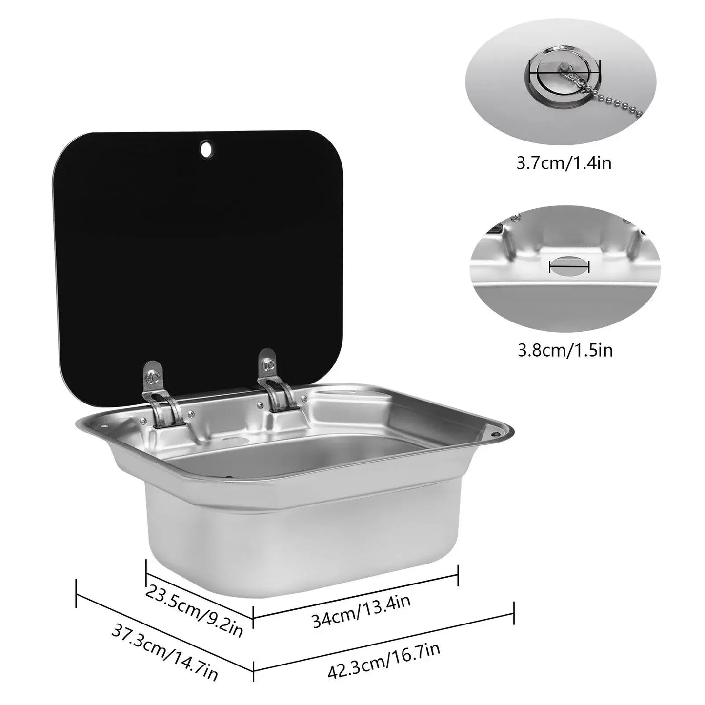 RV-Küchenspüle mit Armatur aus Edelstahl, Handwaschbecken mit Deckel für Wohnmobile, Wohnwagen, Camper, Boote, 16,14x14,37x6,3 Zoll