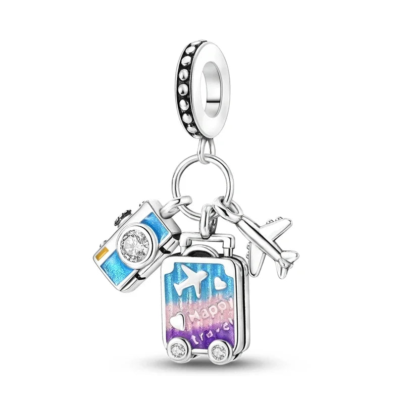Reisepass-Charms aus 925er-Sterlingsilber, passend für Original-Armbänder, DIY-Flugzeug-Erde-Perlen für die Schmuckherstellung als Geschenk