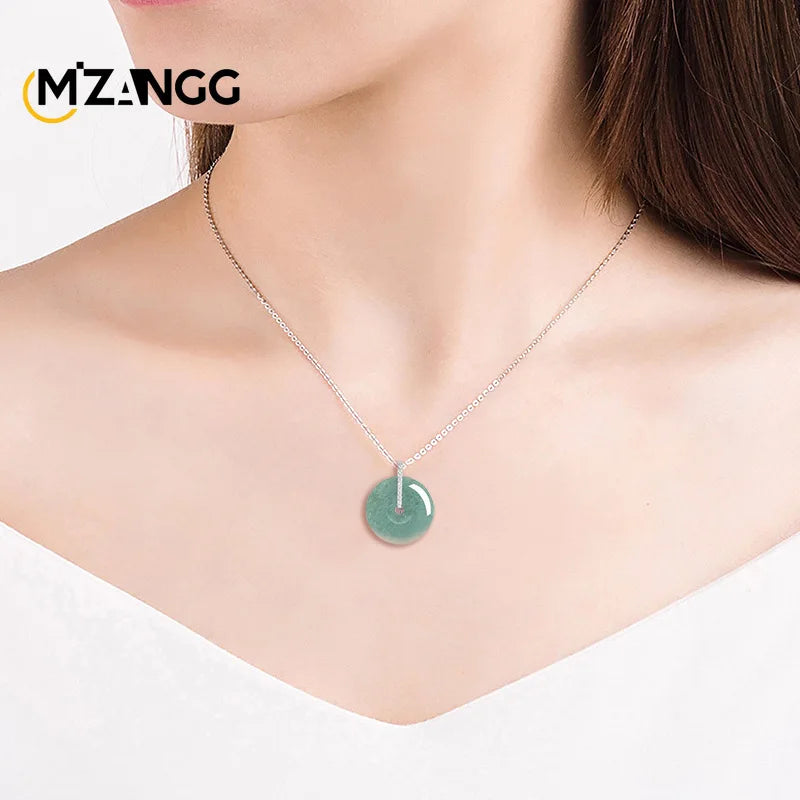 Natürlicher Jadeit A Goods Bean Green Peace Button Anhänger S925 Silber mit Ice Jade Halskette für Männer und Frauen Viel Glück