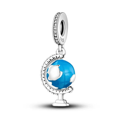 Reisepass-Charms aus 925er-Sterlingsilber, passend für Original-Armbänder, DIY-Flugzeug-Erde-Perlen für die Schmuckherstellung als Geschenk