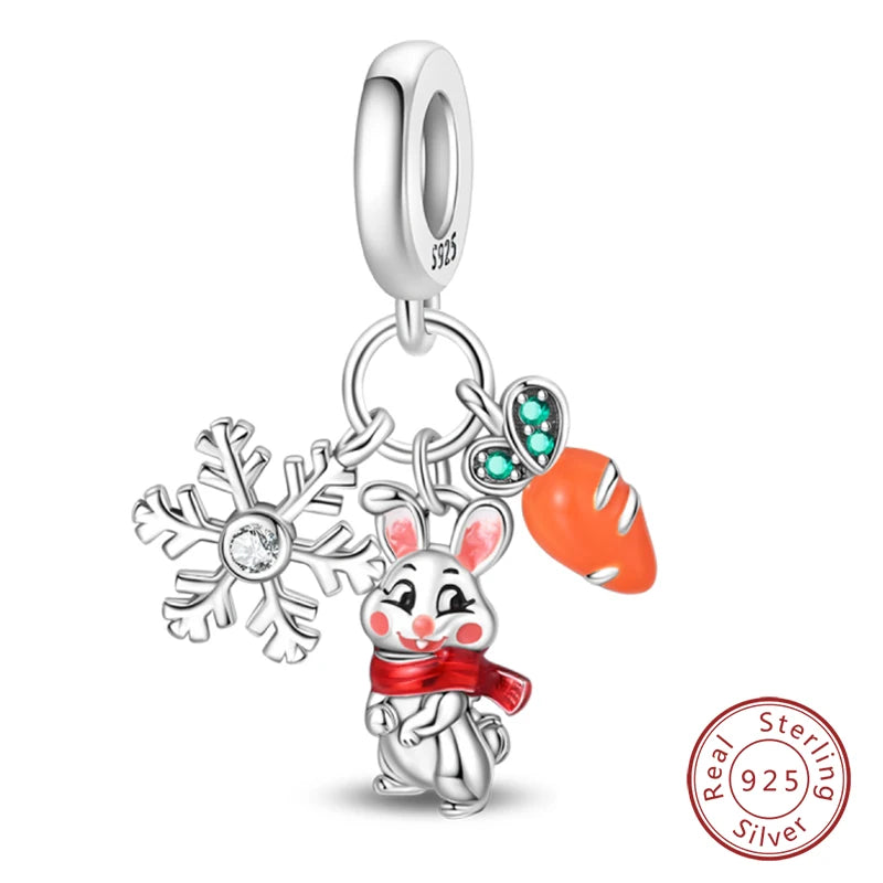 Winter-Charm, Original-Charm-Anhänger aus 925er-Sterlingsilber, Schneeflocke, Schneemann, Pinguin, für Frauen, feiner DIY-Geburtstagsschmuck, Geschenke