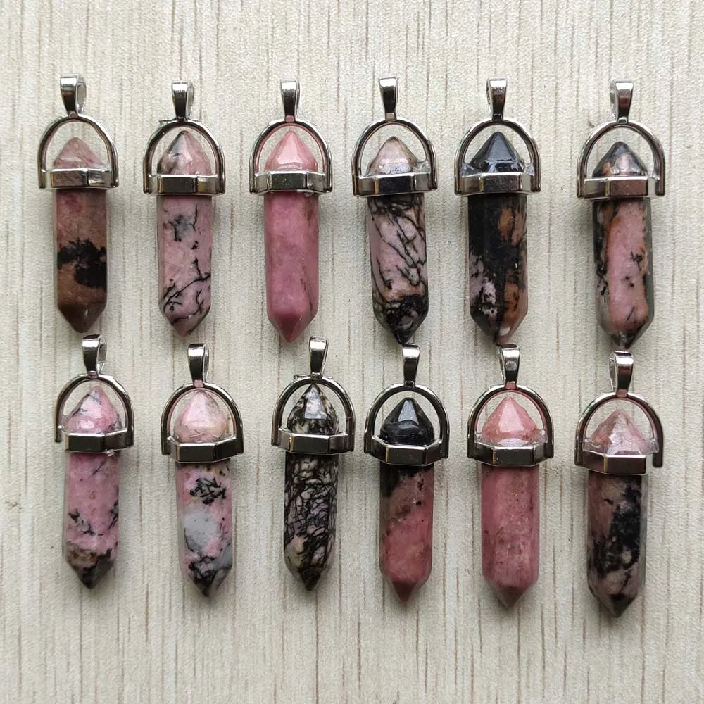Schneller Versand Naturstein Quarz Aventurin Lapis Kristall sechseckige Säule Anhänger für Schmuck Zubehör 12 Stück Großhandel