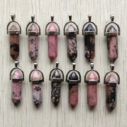 Schneller Versand Naturstein Quarz Aventurin Lapis Kristall sechseckige Säule Anhänger für Schmuck Zubehör 12 Stück Großhandel