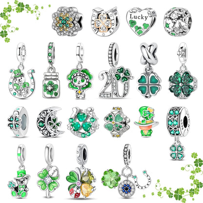 Glücksbringer aus 925er-Sterlingsilber mit vierblättrigem Kleeblatt, Hufeisenkrabbe, Marienkäfer-Zahlen-Charm, passend für DIY-Armbänder, Halsketten, Gesundheit, Glücksgeschenke