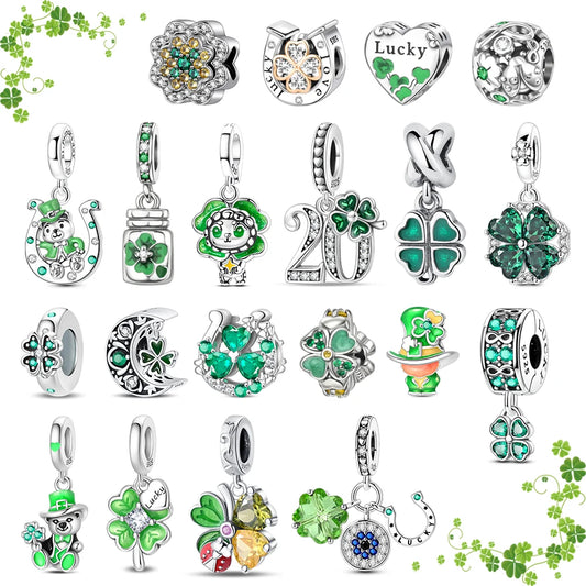 Glücksbringer aus 925er-Sterlingsilber mit vierblättrigem Kleeblatt, Hufeisenkrabbe, Marienkäfer-Zahlen-Charm, passend für DIY-Armbänder, Halsketten, Gesundheit, Glücksgeschenke