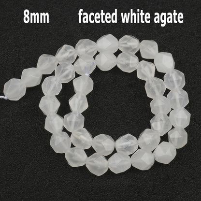 44 Arten weiße Chalcedon-Jade-Achat-Perle, Naturstein, Rondelle-Würfel, facettierte lose Perlen für Schmuckherstellung, Armbänder, Zubehör