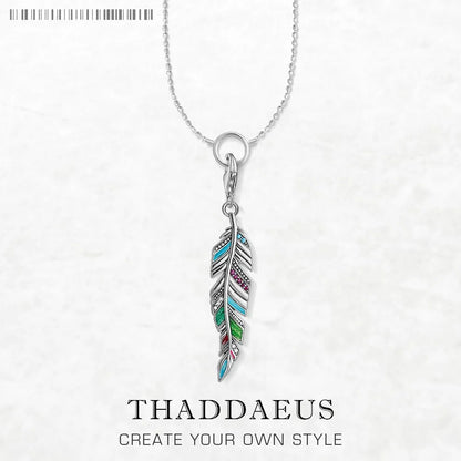 Halskette mit ethnischen Federn, Sommer, brandneuer, auffälliger edler Schmuck, Europa, 925er Sterlingsilber, Böhmen, Geschenk für Frauen