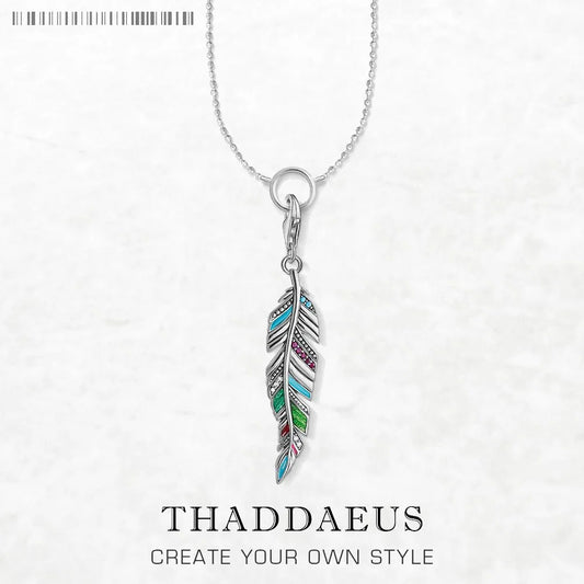 Halskette mit ethnischen Federn, Sommer, brandneuer, auffälliger edler Schmuck, Europa, 925er Sterlingsilber, Böhmen, Geschenk für Frauen