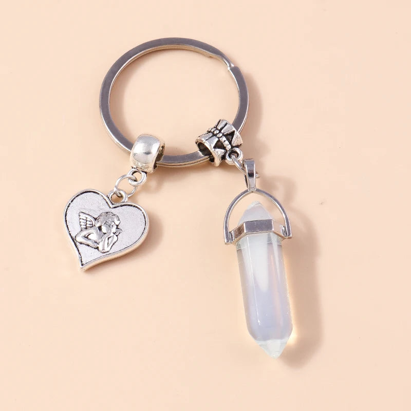 Nette Natürliche Stein Keychians Retro Silber Farbe Legierung Sonne Charms Schlüsselanhänger Frauen Männer Handtasche Anhänger Schlüssel Ketten DIY Zubehör