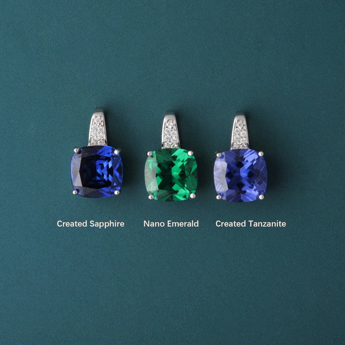 Potiy 4,73 ct Kissen-Halskette mit Saphir-Nano-Smaragd-Tansanit-Anhänger, keine Kette, 925er-Sterlingsilber für Damen, Valentinstag