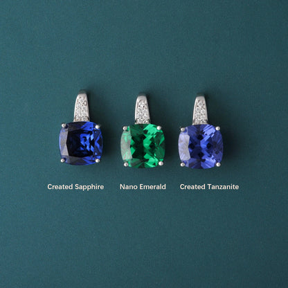 Potiy 4,73 ct Kissen-Halskette mit Saphir-Nano-Smaragd-Tansanit-Anhänger, keine Kette, 925er-Sterlingsilber für Damen, Valentinstag
