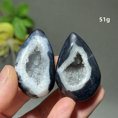 Natürlicher schwarzer Achat, Kristallloch, eiförmiger Kristall, Heilung, spirituelle Meditation, Mineralquarz, Aura, Energie, Heimdekoration