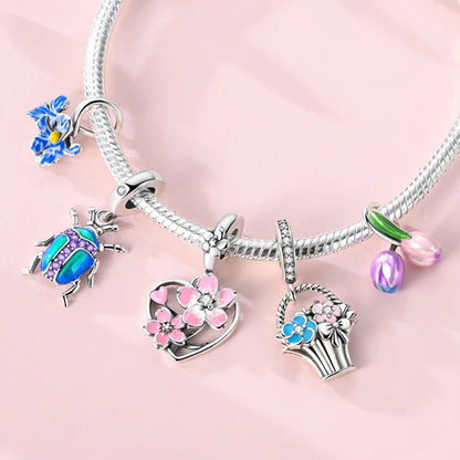 Frühling Charms Perlen Anhänger 925 Sterling Silber Blume Schmetterling Libelle Pilz Charms Fit Armband Frau Mann DIY Schmuck