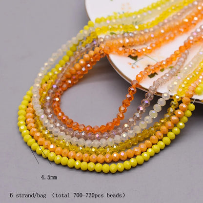 4 mm Farbschema, 6 Stränge/Beutel, Rondelle-Kristallglasperlen, facettierte lose Distanzperlen für Schmuckherstellung, Schmuck, DIY-Halskette