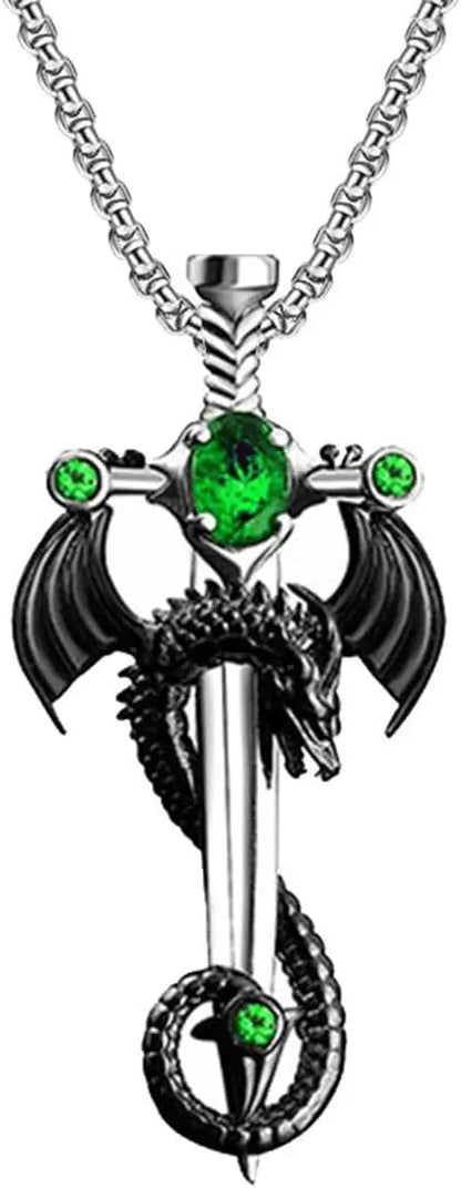 Gotische Drachenschwert-Kreuz-Anhänger-Halskette – Punk-Zirkon-Drachenanhänger – Vintage-Schwert-Anhänger – Dunkler Gothic-Schmuck für Herren & Damen