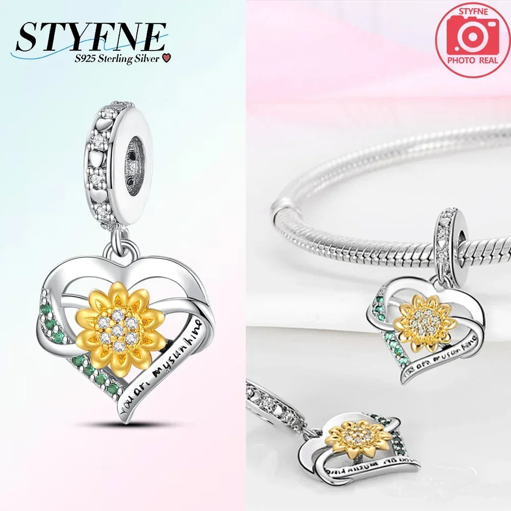 Exquisite Charm-Perlen aus 925er-Sterlingsilber mit Blumenserie, Sonnenblume, Sakura-Chrysanthemen-Anhänger für Damen, Schmuck, modisches Geschenk