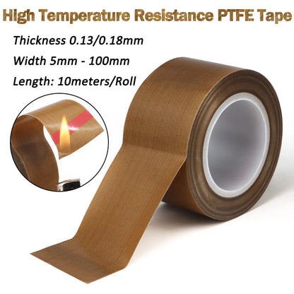 10 m/Rolle, hochtemperaturbeständiges PTFE-Band, Dicke 0,13/0,18 mm, Breite 5–100 mm, wärmeisoliertes, selbstklebendes Dichtungsband