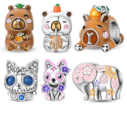 Neue Original 925 Sterling Silber Tier Serie Charms Nette Capybara Elefant Katze Anhänger Perlen Fit Armband DIY Schmuck Kennzeichnung
