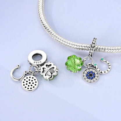 925er Sterlingsilber, grüne Charms, Perlen, vierblättriges Kleeblatt, baumelnd, für Frauen und Mädchen, Original-Armband, DIY-Schmuck, Geschenke