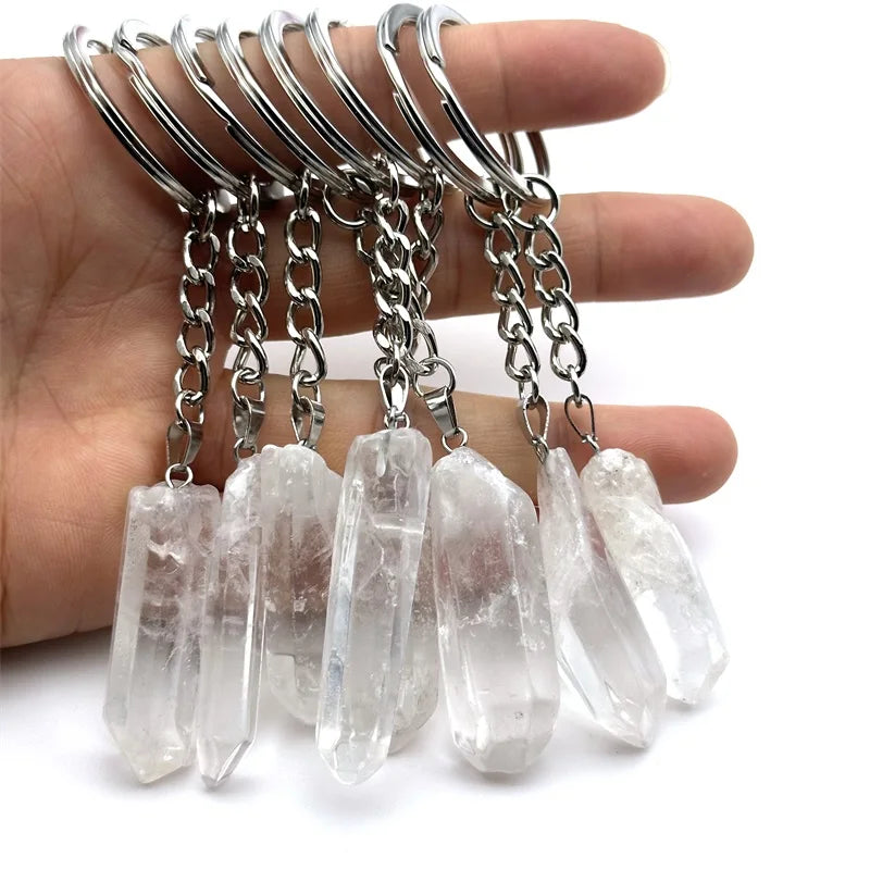 20 stücke Natürliche Raue Rohstein Kristall Quarz Schlüsselbund Frauen Männer Handtasche Hangle Auto Schlüssel Halter Raw Mineral Stein Schlüsselring schmuck