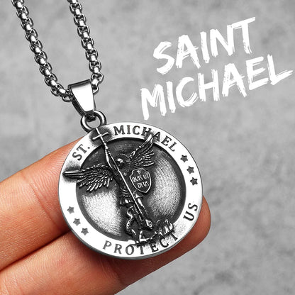 Bow Angel St. Michael Men Necklaces Stainless Steel Pendant Chain Powerful Strong Amulet Vintage Cool Women Jewelry Gifts Wholesale