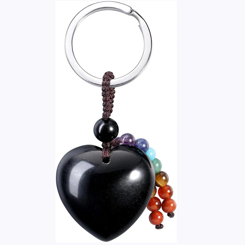Natürlicher Rosenquarz-Herz-Kristall-Schlüsselanhänger, 7-Chakra-Heilstein, Schlüsselanhänger, Charm für Frauen und Mädchen