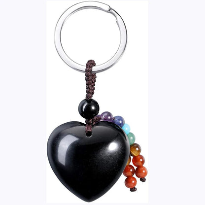 Natürlicher Rosenquarz-Herz-Kristall-Schlüsselanhänger, 7-Chakra-Heilstein, Schlüsselanhänger, Charm für Frauen und Mädchen