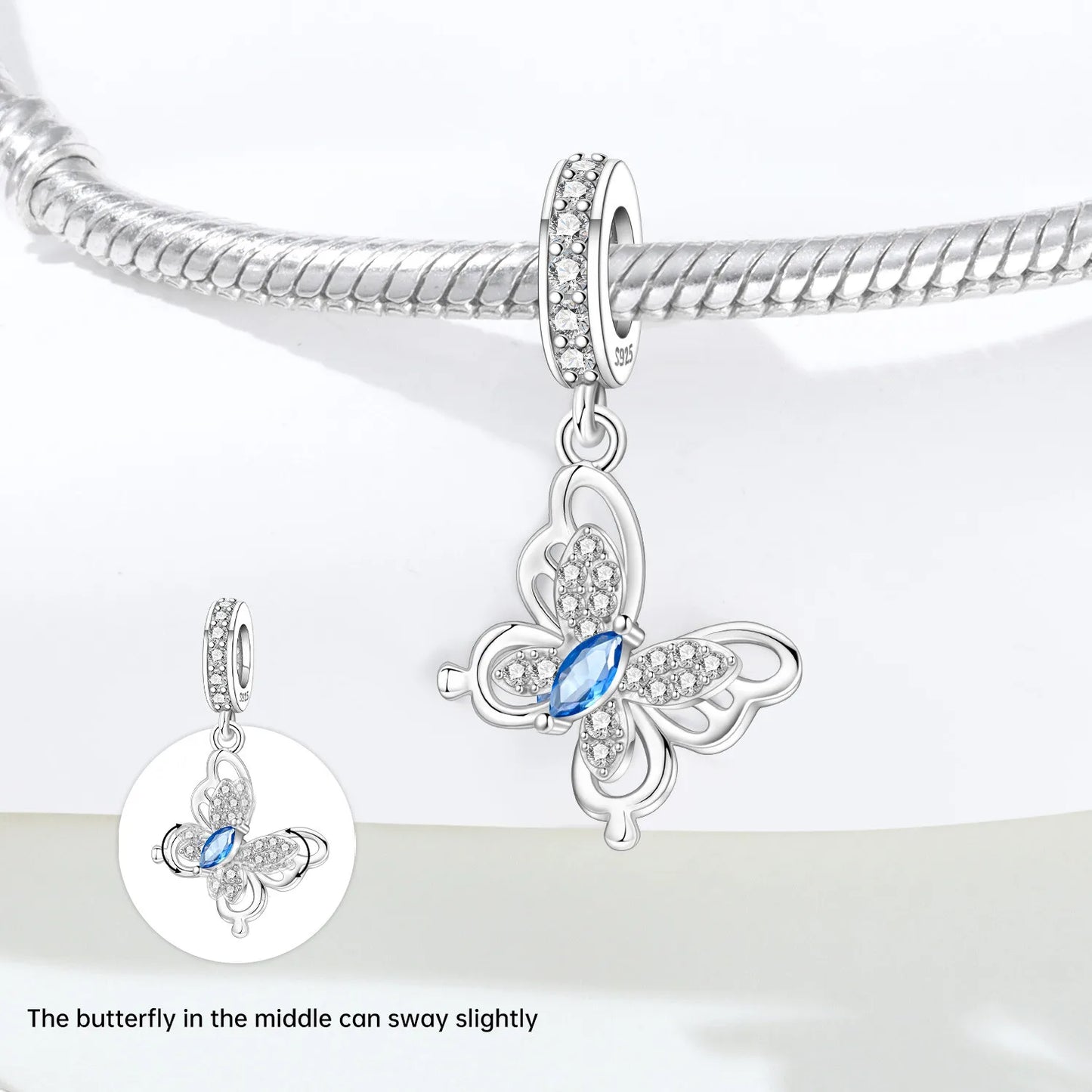 Glänzende Schmetterlingsanhänger aus 925er-Sterlingsilber mit flatternder Dunkelheit, passend für DIY-Armbänder, Halsketten, romantisches Geschenk, Paarung