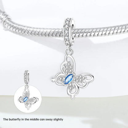 Glänzende Schmetterlingsanhänger aus 925er-Sterlingsilber mit flatternder Dunkelheit, passend für DIY-Armbänder, Halsketten, romantisches Geschenk, Paarung